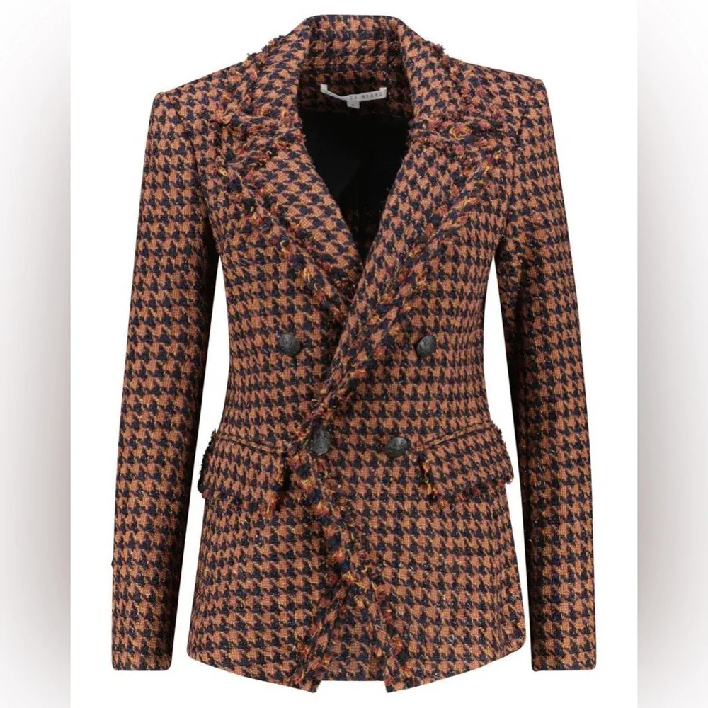 Veronica Beard Taja Dickey Jacket Size 4 Cognac Brown Tweed Houndstooth Blazer - Picture 1 of 16